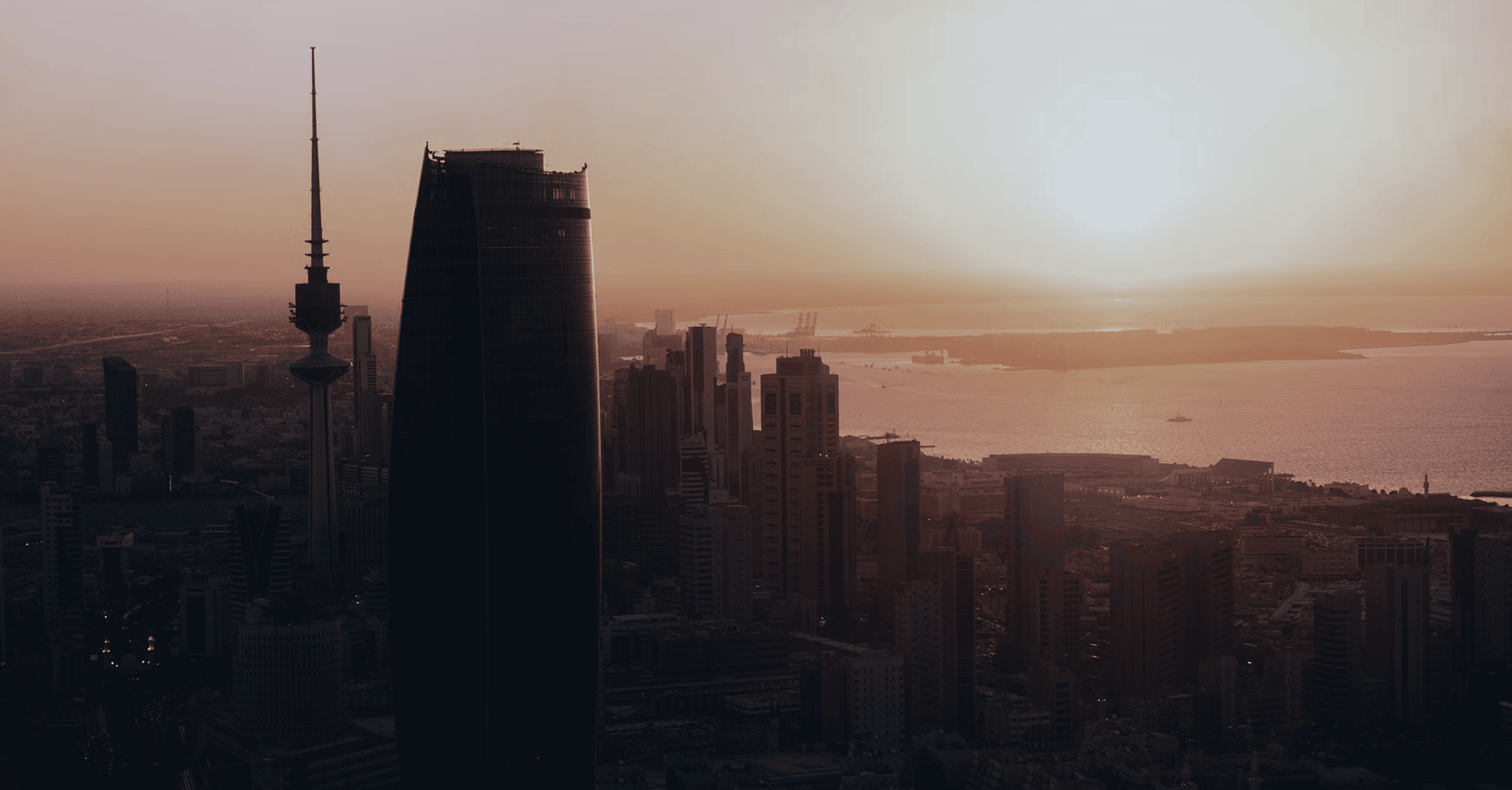 City skyline at sunset